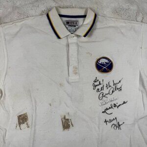 VTG Buffalo Sabres Polo Shirt Men L Starter NHL Hockey Center Ice Autographed